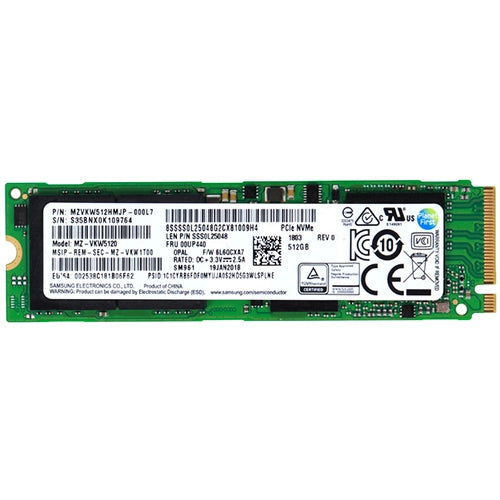 MZ-VKW5120 Samsung SM961 Series 512GB Multi-Level-Cell PCI Express NVMe 3.0 x4 M.2 2280 Solid State Drive