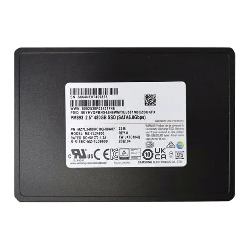 MZ7L3480HCHQ-00A07 Samsung PM893 Series 480GB 3D Triple-Level Cell SATA 6Gb/s V-NAND (AES 256-bit Encryption) 2.5-Inch Solid State Drive