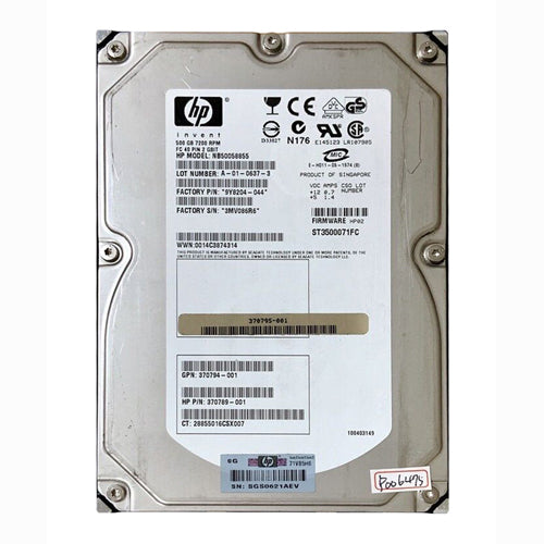 NB50058855 HP 500GB 7200RPM Fibre Channel 2Gb/s Hot-Pluggable Dual Port 40-Pin 3.5-inch Hard Drive with Tray