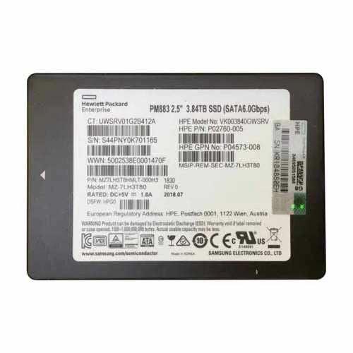 P02760-005 HP 3.84TB SATA 6Gb/s Hot-Pluggable Read Intensive 2.5-Inch Enterprise Solid State Drive for ProLiant Server and Storage Array