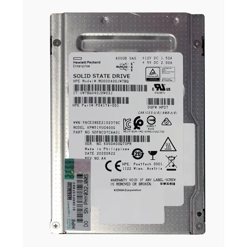 P04174-001 HP 400GB SAS 12Gb/s Mixed Use SFF 2.5-Inch Solid State Drive for Proliant DL DL20 (G10) / DL60 (G10)