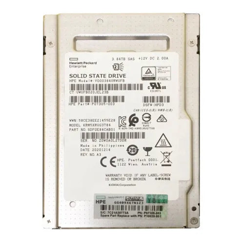 P07305-003 HP 3.84TB SAS 12Gb/s Read Intensive 2.5-inch Solid State Drive