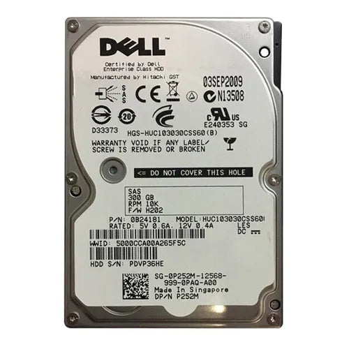 P252M Dell 300GB 10000RPM SAS 6Gb/s 16MB Cache 2.5-Inch Hard Drive