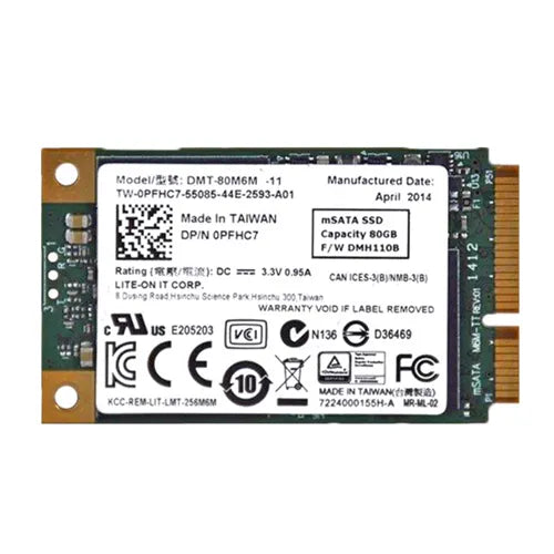 PFHC7 Dell 80GB Multi-Level Cell SATA 6Gb/s mSATA 1.8-Inch Solid State Drive