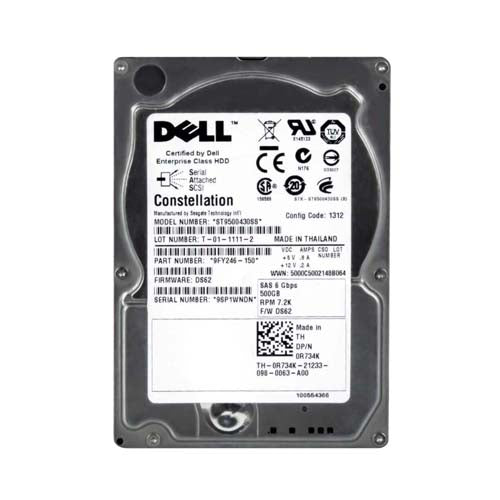 R734K Dell 500GB 7200RPM SAS 6Gb/s Hot-Pluggable 16MB Cache 2.5-Inch Hard Drive with Tray for PowerEdge Servers