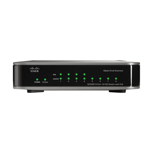 SD208P-G3 Cisco Small Business SD208P 8 x Ports PoE 10/100Base-T Unmanaged Fast Ethernet Network Switch