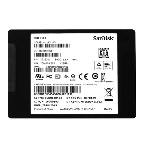 SD6SB1M-128G-1001 SanDisk X110 128GB Multi-Level Cell SATA 6Gb/s 2.5-Inch Solid State Drive