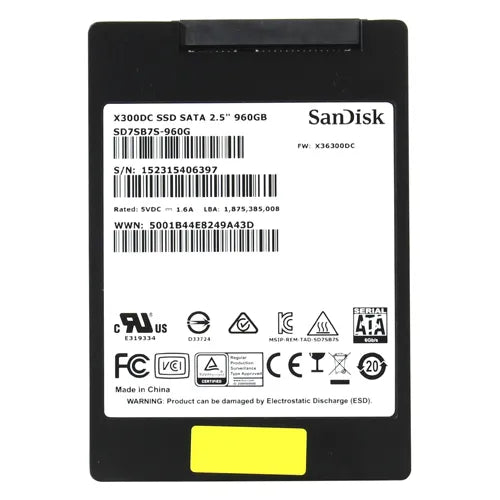 SD7SB7S-960G SanDisk X300DC 960GB Triple-Level Cell SATA 6Gb/s 2.5-Inch Solid State Drive