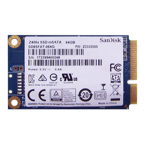 SD8SFAT-064G SanDisk Z400s 64GB Multi-Level Cell SATA 6Gb/s mSATA M.2 2280 Solid State Drive