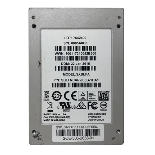 SDLFNCAR-960G-1HA1 SanDisk CloudSpeed Eco 960GB Multi-Level Cell SATA 6Gb/s 2.5-Inch Solid State Drive