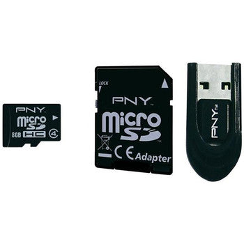 PNY Technology - SDU8G4PREKAD4-EF - Premium 8GB Class 4 microSDHC Flash Memory Card with SD and USB Adapter