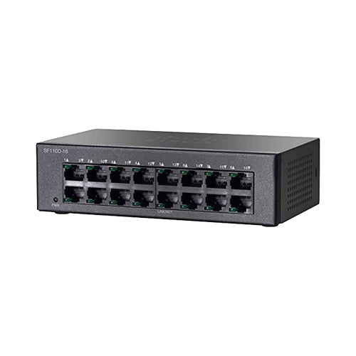 SF110D-16-UK Cisco Small Business 110 Series SF110-16 16 x Ports 10/100Base-TX Layer 2 Unmanaged Fast Ethernet Network Switch