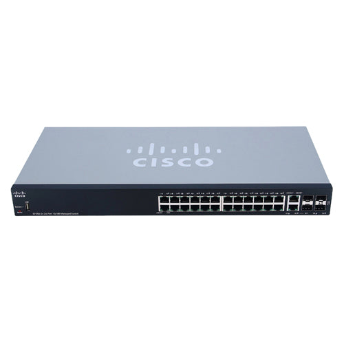 SF350-24-K9-NA Cisco Small Business 350 Series SF350-24 24 x Ports 10/100Base-T + 2 x Ports Copper Combo SFP + 2 x Ports SFP Layer 3 Managed Fast Ethernet Network Switch
