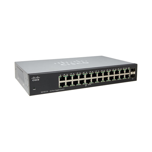 SG102-24-JP Cisco Small Business 100 Series SG102-24 24 x Ports 10/100/1000Base-T + 2 x Ports Combo SFP (mini-GBIC) Rack-Mountable 1U Unmanaged Gigabit Ethernet Network Switch