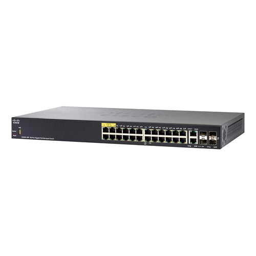 SG350-28P-K9-BR Cisco Small Business 350 Series SG350-28P 24 x Ports PoE+ 10/100/1000Base-T + 2 x Ports Copper Combo SFP + 2 x Ports SFP Rack-Mountable Layer 3 Managed Gigabit Ethernet Network Switch