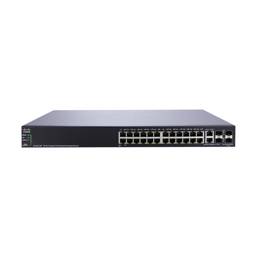 SG500-28P-K9-NA-RF Cisco Small Business 500 Series SG500-28P 24 x Ports PoE+ 10/100/1000Base-T + 2 x Ports Combo SFP + 2 x Ports SFP Stackable Layer 3 Managed Gigabit Ethernet Network Switch