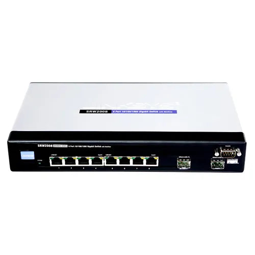 SRW2008-K9 Cisco 8 x RJ-45 Ports 10/100/1000Base-T+ 2 x Combo SFP mini-GBIC Ports Layer 3 Managed Rack-mountable Gigabit Ethernet Network Switch