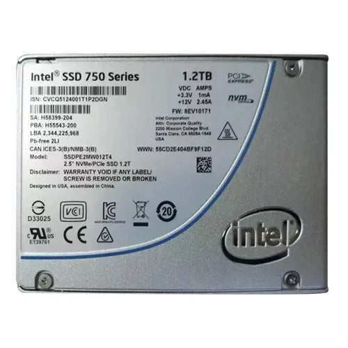 SSDPE2MW012T4R5 Intel 750 1.2TB Multi-Level Cell PCI Express 3.0 x4 NVMe U.2 2.5-Inch Solid State Drive