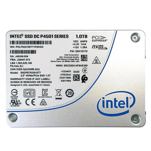 SSDPE7KX010T701 Intel DC P4501 1TB Triple-Level Cell PCI Express 3.1 x4 NVMe U.2 2.5-Inch Solid State Drive