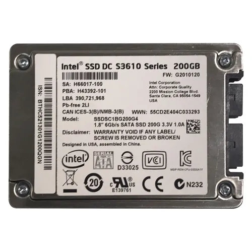 SSDSC1BG200G4 Intel DC S3610 200GB Multi-Level Cell SATA 6Gb/s 1.8-Inch Solid State Drive