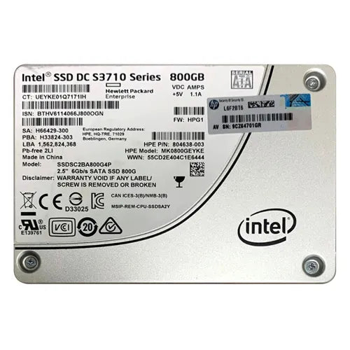SSDSC2BA800G4P Intel S3710 800GB Multi-Level Cell SATA 6Gb/s 2.5-Inch Solid State Drive