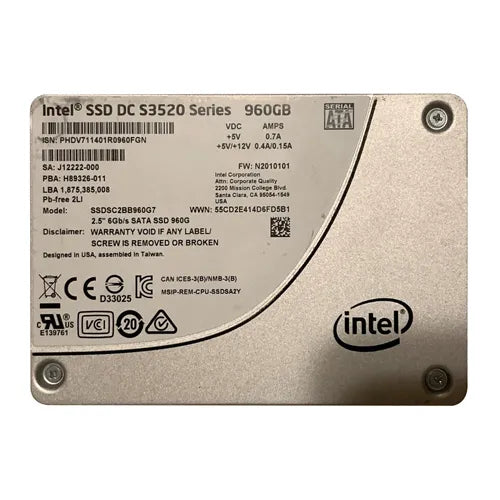 SSDSC2BB960G701 Intel S3520 960GB Multi-Level Cell SATA 6Gb/s 2.5-Inch Solid State Drive