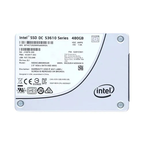 SSDSC2BX480G4K Intel S3610 480GB Multi-Level Cell SATA 6Gb/s 2.5-Inch Solid State Drive