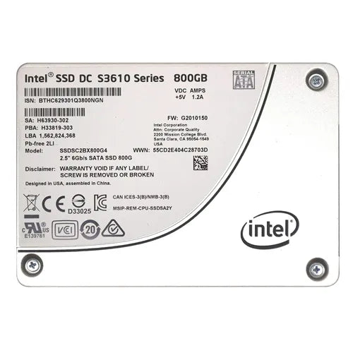 SSDSC2BX800G4EP Intel DC S3610 800GB Multi-Level Cell SATA 6Gb/s 2.5-Inch Solid State Drive