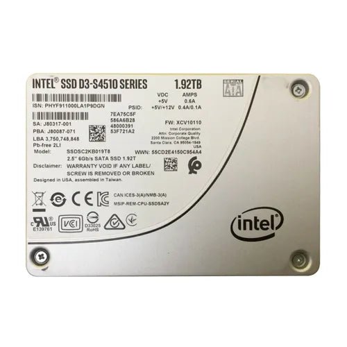 SSDSC2KB019T8 Intel D3 S4510 1.92TB Triple-Level Cell SATA 6Gb/s 2.5-Inch Solid State Drive