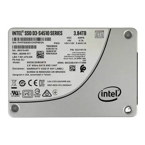 SSDSC2KB038T801 Intel D3 S4510 3.84TB Triple-Level Cell SATA 6Gb/s 2.5-Inch Solid State Drive