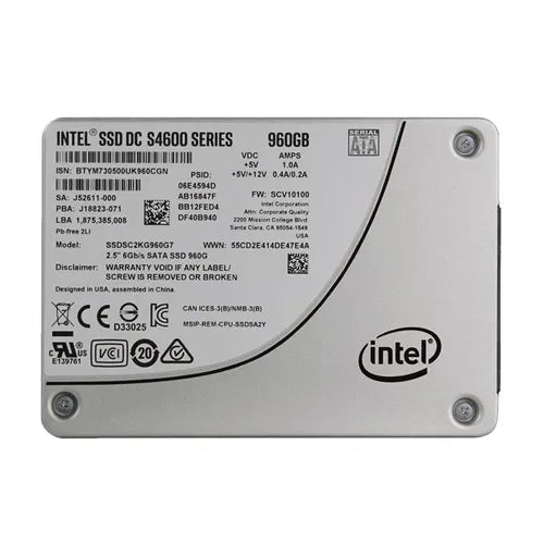 SSDSC2KG960G701 Intel DC S4600 960GB Triple-Level Cell SATA 6Gb/s 2.5-Inch Solid State Drive