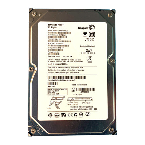 ST380819AS Seagate BarraCuda 7200.7 Series 80GB 7200RPM SATA 3Gb/s 8MB Cache (CE) 3.5-Inch Hard Drive