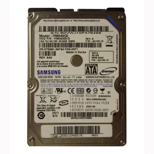 TX981 Dell 40GB 5400RPM SATA 1.5Gb/s 2MB Cache 2.5-Inch Hard Drive
