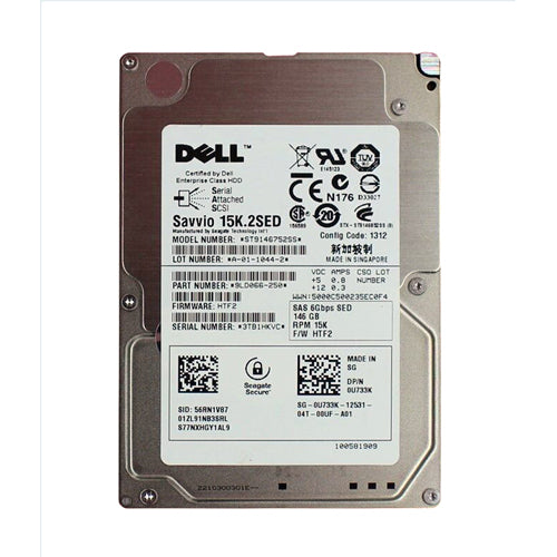 U733K Dell 146GB 15000RPM SAS 6Gb/s Hot-Pluggable Single Port (SED) 2.5-Inch Hard Drive with Tray for PowerEdge Server