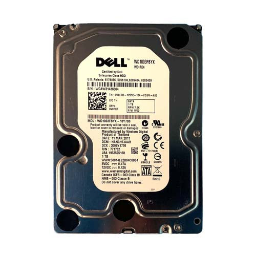 V8FCR Dell 1TB 7200RPM SATA 3Gb/s Hot-Pluggable 64MB Cache 3.5-Inch Hard Drive with Tray for PowerEdge Server & PowerVault Storage Array