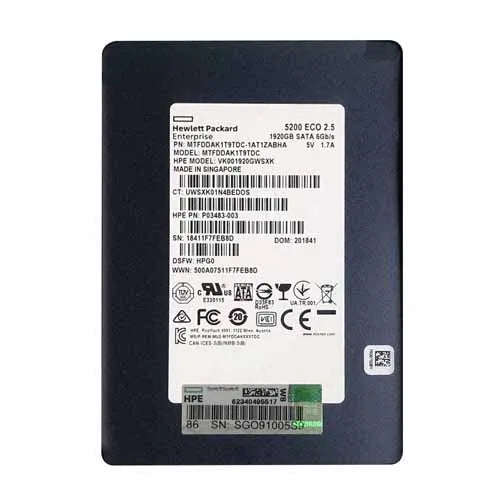 VK001920GWSXK HP 1.92TB SATA 6Gb/s Hot-Pluggable Read Intensive 2.5-Inch Enterprise Solid State Drive for ProLiant Server and Storage Array