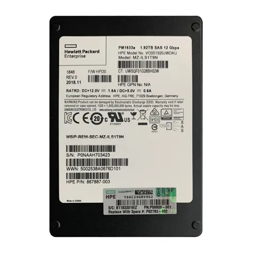 VO001920JWDAU HP 1.92TB MLC SAS 12Gb/s Hot Pluggable Read Intensive 2.5-Inch Solid State Drive with Smart Carrier for ProLiant XL230k G10
