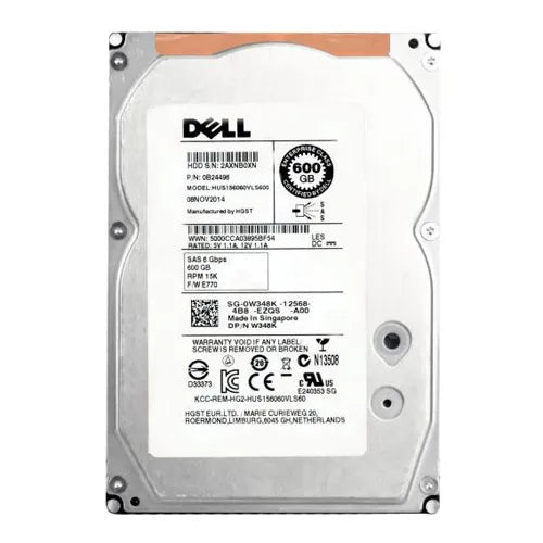 W348K Dell 600GB 15000RPM SAS 6Gb/s Hot-Pluggable 3.5-Inch Hard Drive