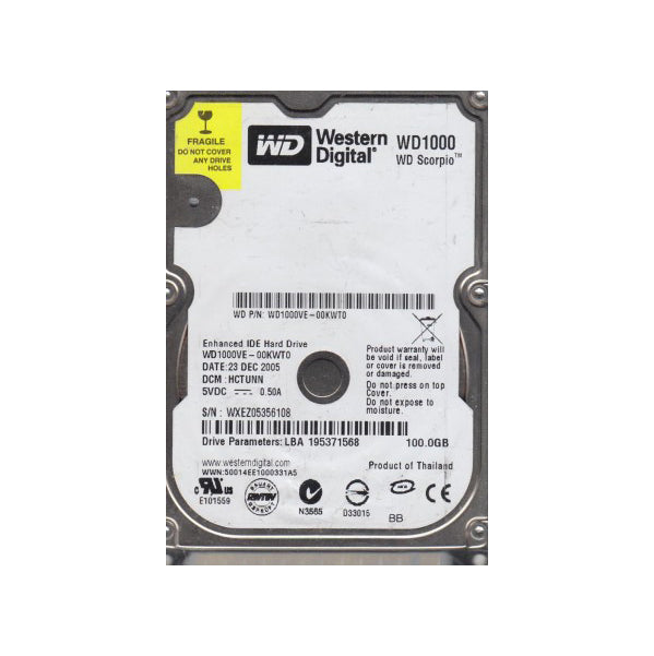 WD1000VE - Western Digital Scorpio 100GB 5400RPM ATA-100 8MB Cache 2.5-inch Hard Drive