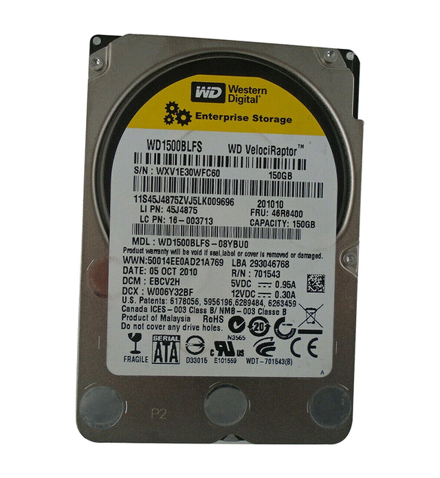 WD1500BLFS-08YBU0 - Western Digital VelociRaptor 150GB 10000RPM SATA 3Gb/s 16MB Cache 2.5-inch Enterprise Hard Drive