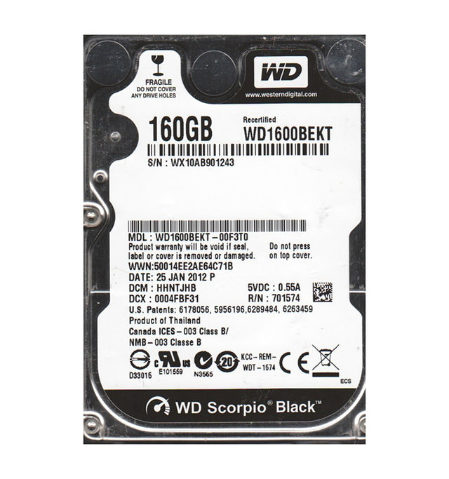WD1600BEKT-00F3T0 - Western Digital Scorpio Black 160GB 7200RPM SATA 3Gb/s 16MB Cache 2.5-inch Hard Drive