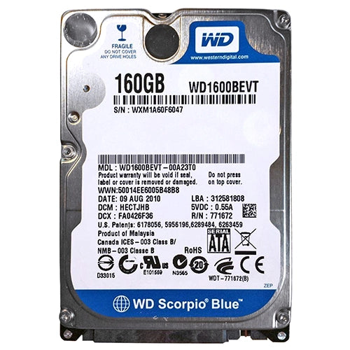 WD1600BEVT Western Digital Scorpio Blue 160GB 5400RPM SATA 3Gb/s 8MB Cache (RoHS) 2.5-Inch Hard Drive