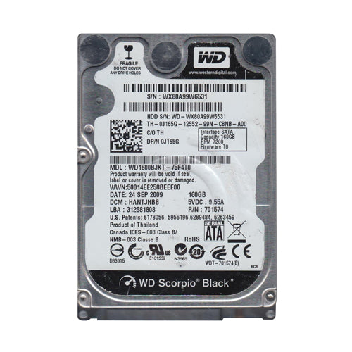WD1600BJKT-75F4T0 Western Digital Scorpio Black 160GB 7200RPM SATA 3Gb/s 16MB Cache (RoHS) 2.5-Inch Hard Drive