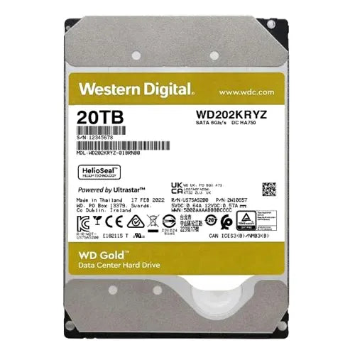WD202KRYZ Western Digital Gold 20TB 7200RPM SATA 6Gb/s 512MB Cache 3.5-Inch Enterprise Class Hard Drive