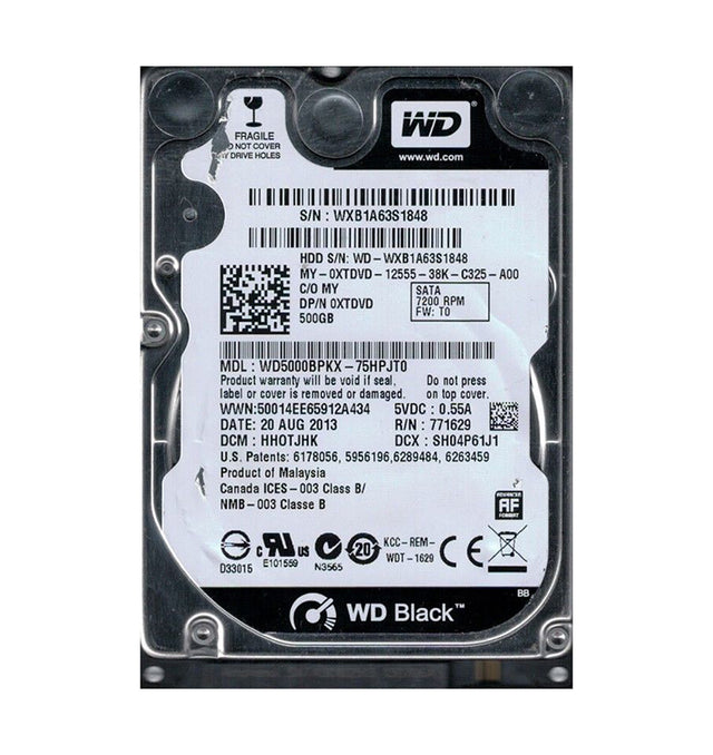 Black 500GB 7200RPM SATA 6Gb/s 16MB Cache RoHS 2.5-Inch Hard Drive