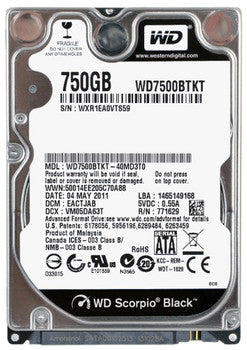 Western Digital - WD7500BTKT-40MD3T0 - 750GB 7200RPM SATA 3.0 Gbps 2.5 16MB Cache Scorpio Hard Drive"