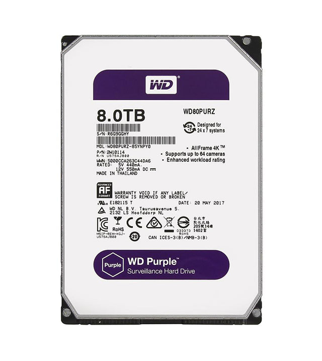 Purple 8TB 5400RPM SATA 6Gb/s 128MB Cache RoHS 3.5-Inch Surveillance Hard Drive