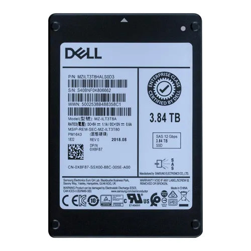 X8F87 Dell 3.84TB Triple-Level Cell SAS 12Gb/s Hot-Pluggable Read Intensive 2.5-Inch Solid State Drive with Tray for PowerEdge and PowerVault Servers
