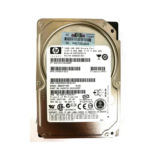 DG072A3515-GEN - HP 72GB 10000RPM SAS 3Gb/s Hot-Pluggable Single Port SFF 2.5-inch Enterprise Hard Drive with Tray for Gen1/7 ProLiant Server/Storage Array