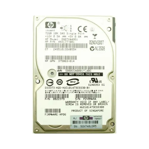 DG072A4951-GEN - HP 72GB 10000RPM SAS 3Gb/s Hot-Pluggable Single Port SFF 2.5-inch Enterprise Hard Drive with Tray for Gen1/7 ProLiant Server/Storage Array